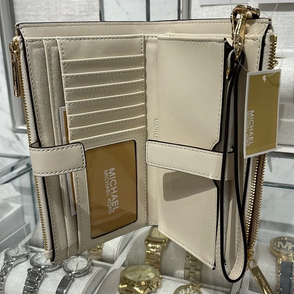 Michael Kors Jet Set Travel Large Double-Zip Wristlet-Wallet-PhoneHolder Pale Gd
